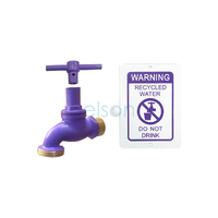 Recycled Water Hose Cock  3/4 Mi Brass With Anti-Vandal Key & Warning Plate 