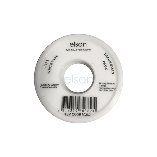 Elson Ptfe Tape White Tradesman Pack 30M