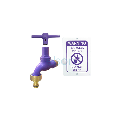 Recycled Water Hose Cock ½ Mi Brass With Anti-Vandal Key?Hose Adaptor & Warning Plate 