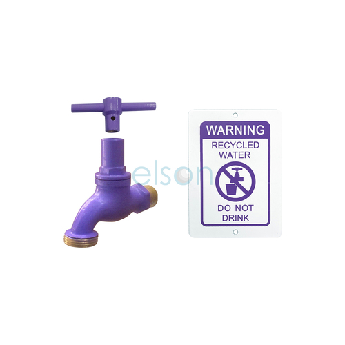 Recycled Water Hose Cock  ½ Mi Brass With Anti-Vandal Key & Warning Plate 