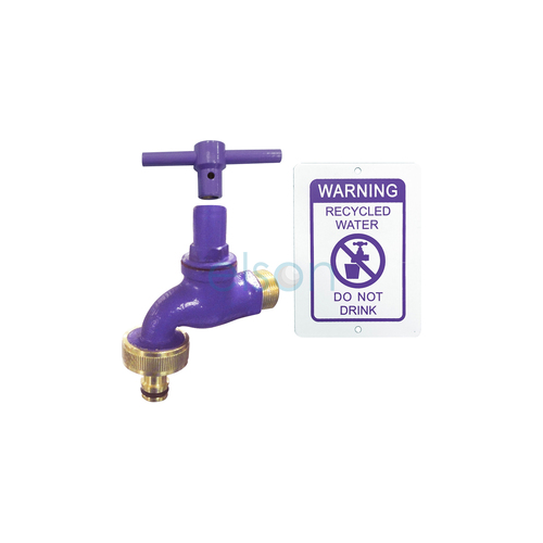 Recycled Water Hose Cock 3/4 Mi Brass With Anti-Vandal Key?Hose Adaptor & Warning Plate 
