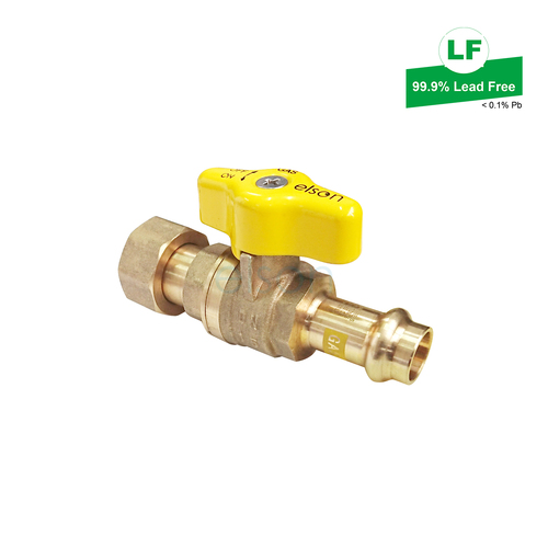 Elson Lf Press Gas Ball Valve Lf Dr Brass T/H G3/4 Fi L/Nut X DN15 Press